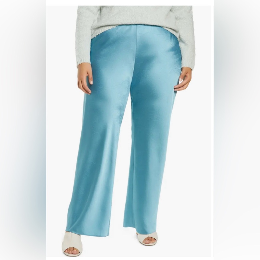 Vince Womenβs Satin Bias Cut Deep Lagoon Wide Leg Plus Size Pants Sz 2X NWT